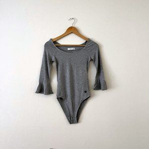 Abercrombie & Fitch Ribbed Bell Sleeve Bodysuit in Grey, S